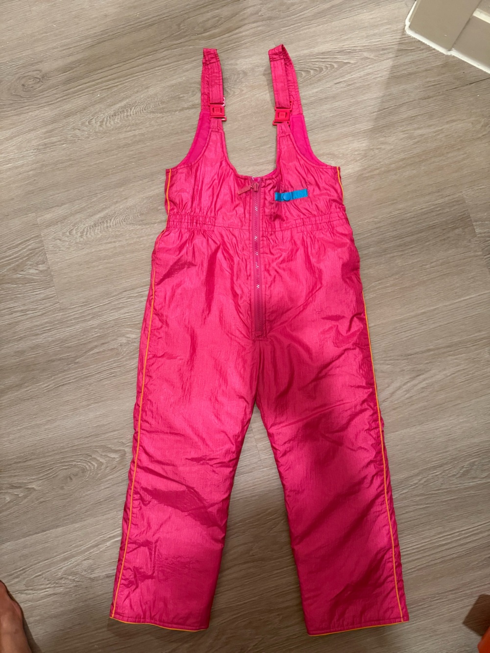Vintage Bright Pink Kids Snow Bib Romper